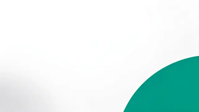 Clean white to pale gray gradient background with a bold teal curved quarter circle in the bottom right corner