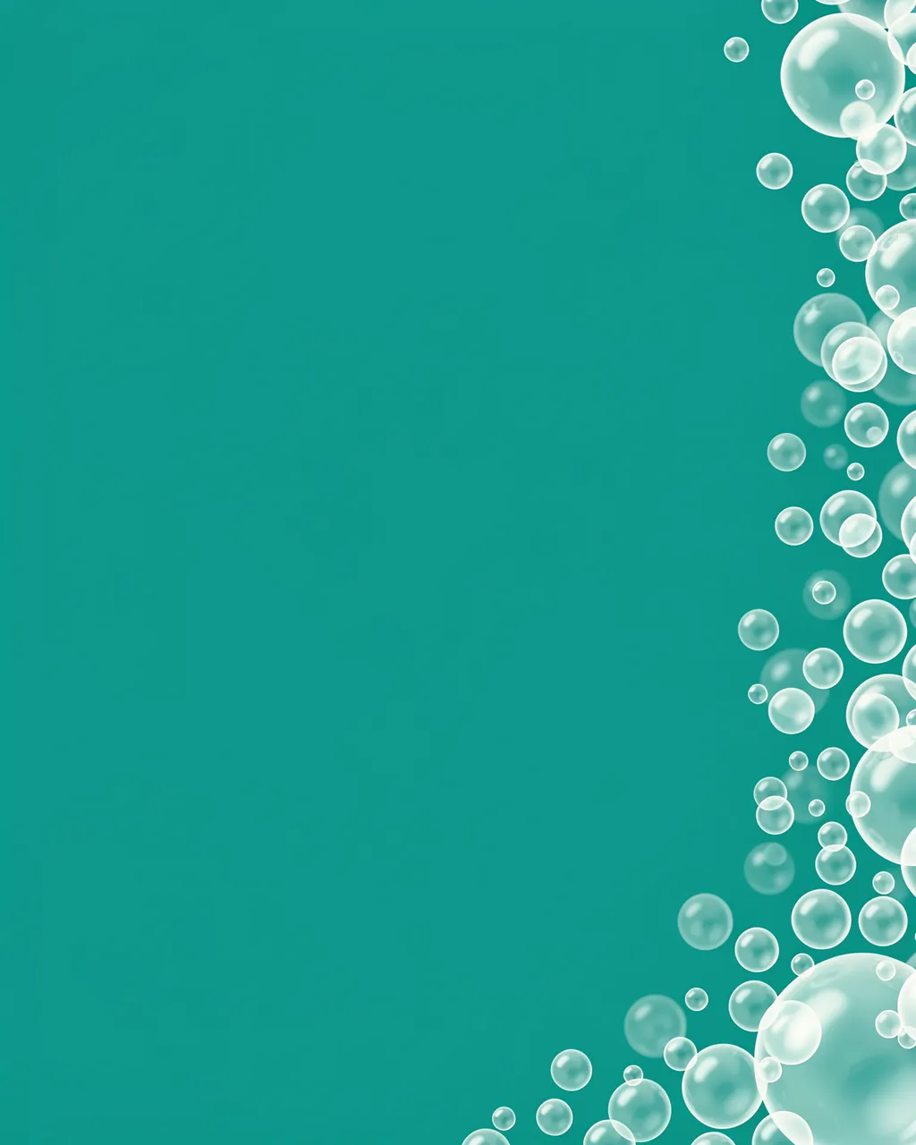Solid teal background with translucent rising bubbles clustered along the right edge and empty copy space on the left.