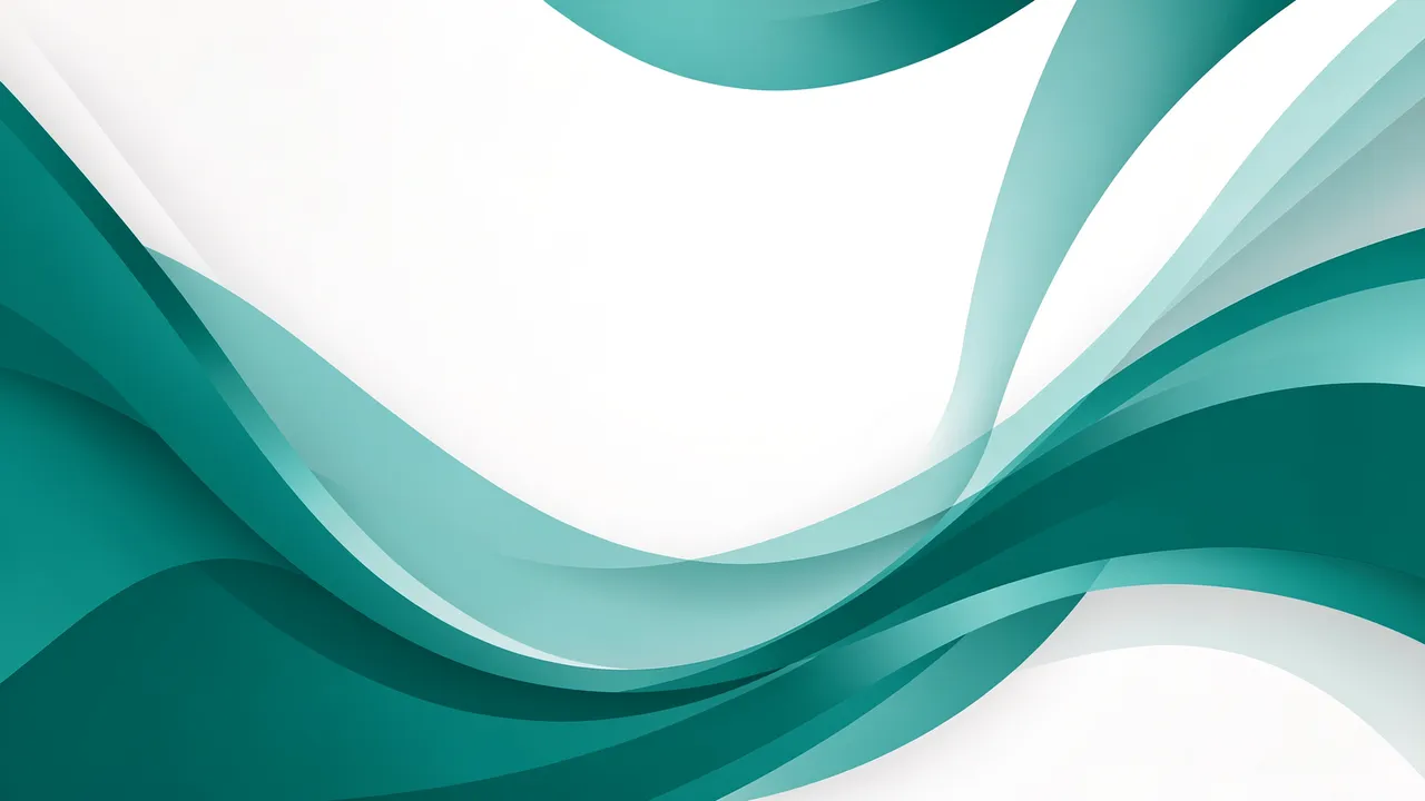 Smooth layered teal flowing curve shapes against a white backdrop with central blank copy space
