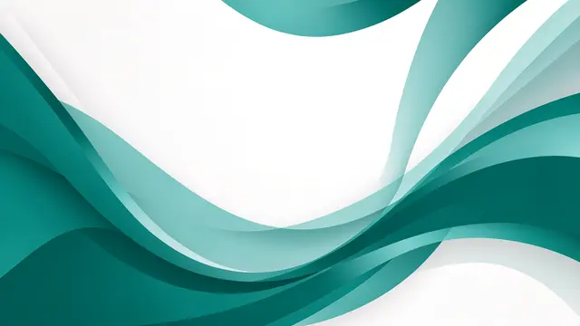 Smooth layered teal flowing curve shapes against a white backdrop with central blank copy space