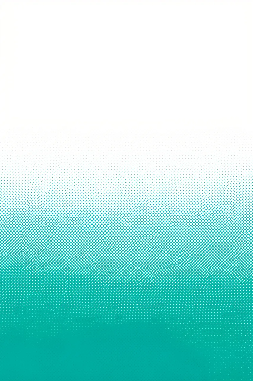 Tall vertical halftone dot background fading from teal at the bottom to empty white space at the top