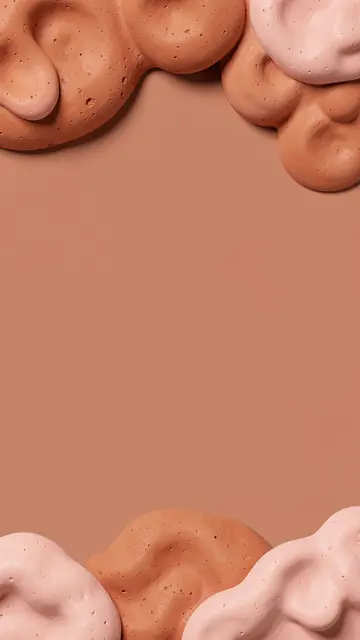 Smooth terracotta and soft pink textured blobs frame an empty solid terracotta central space.