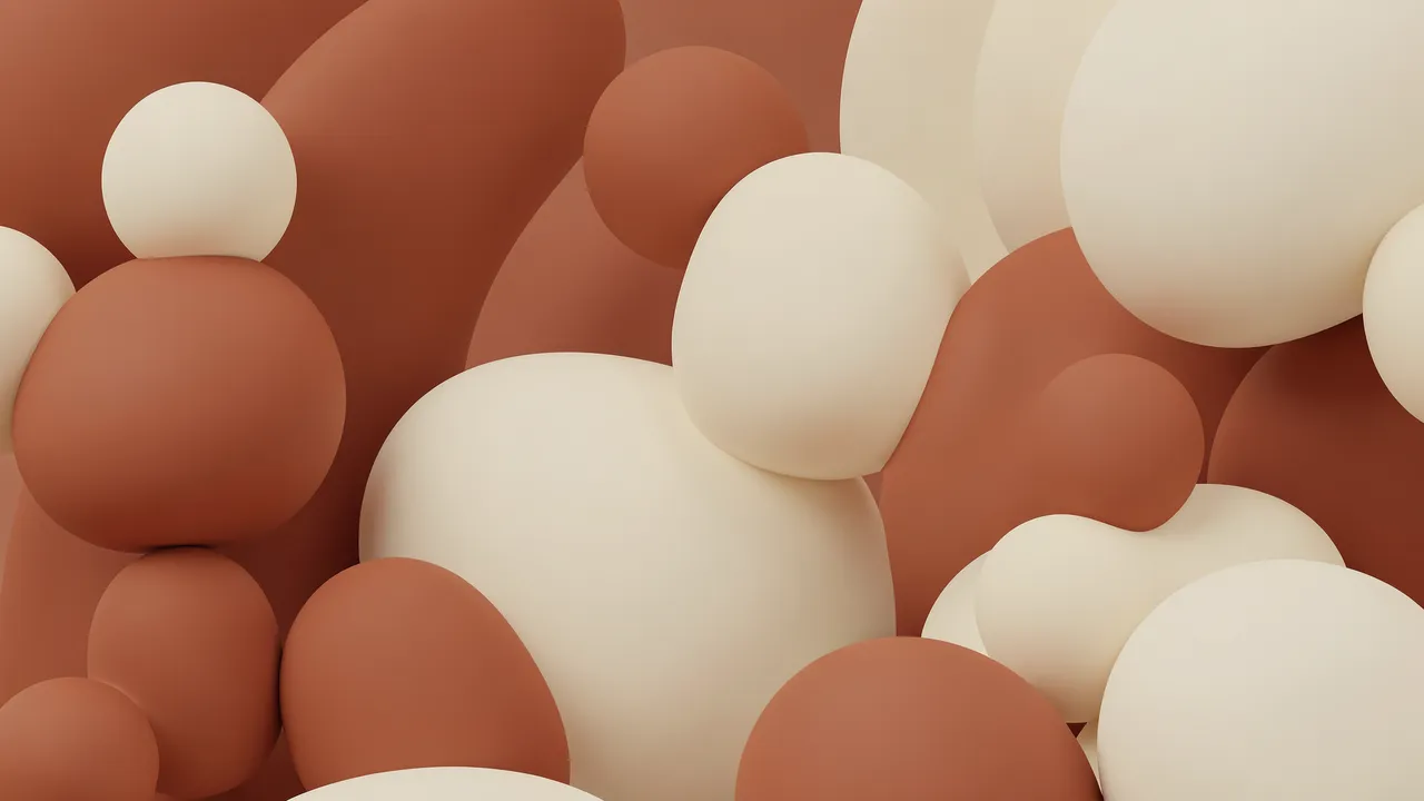 Smooth soft rounded 3D shapes in terracotta and cream fill the frame in a gentle layered arrangement