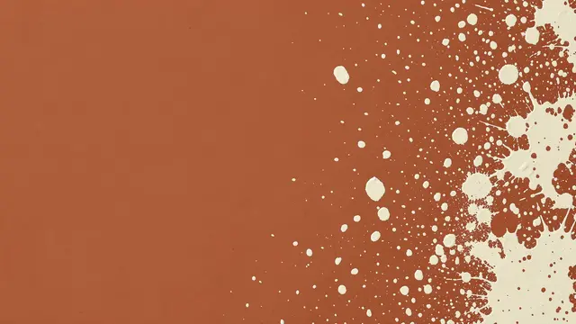 Smooth terracotta background with cream paint splatters concentrated along the right edge, empty copy space on the left