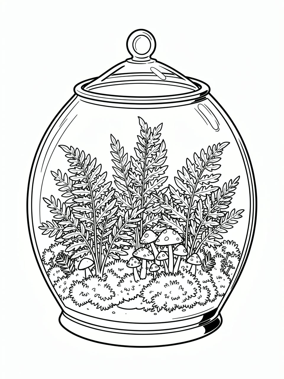Terrarium Coloring Page Line Art — Free Printable (HD JPG) | BudgetPixel