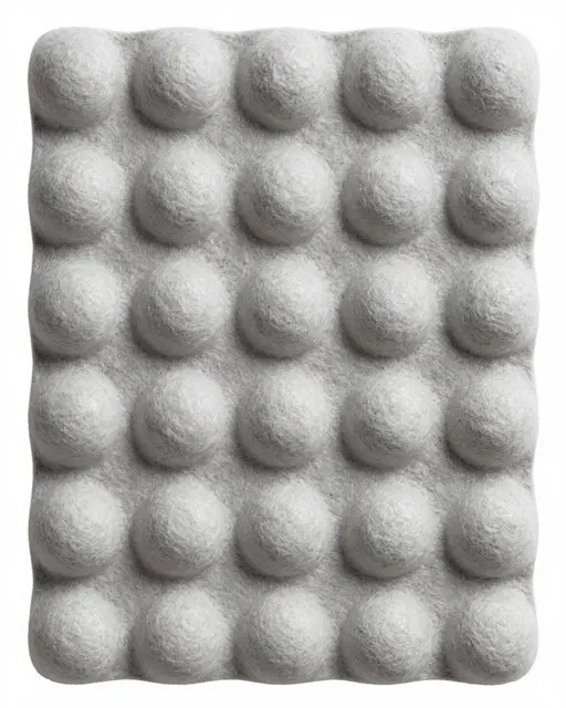 Close-up full frame of molded gray paper pulp with evenly spaced soft rounded raised bumps