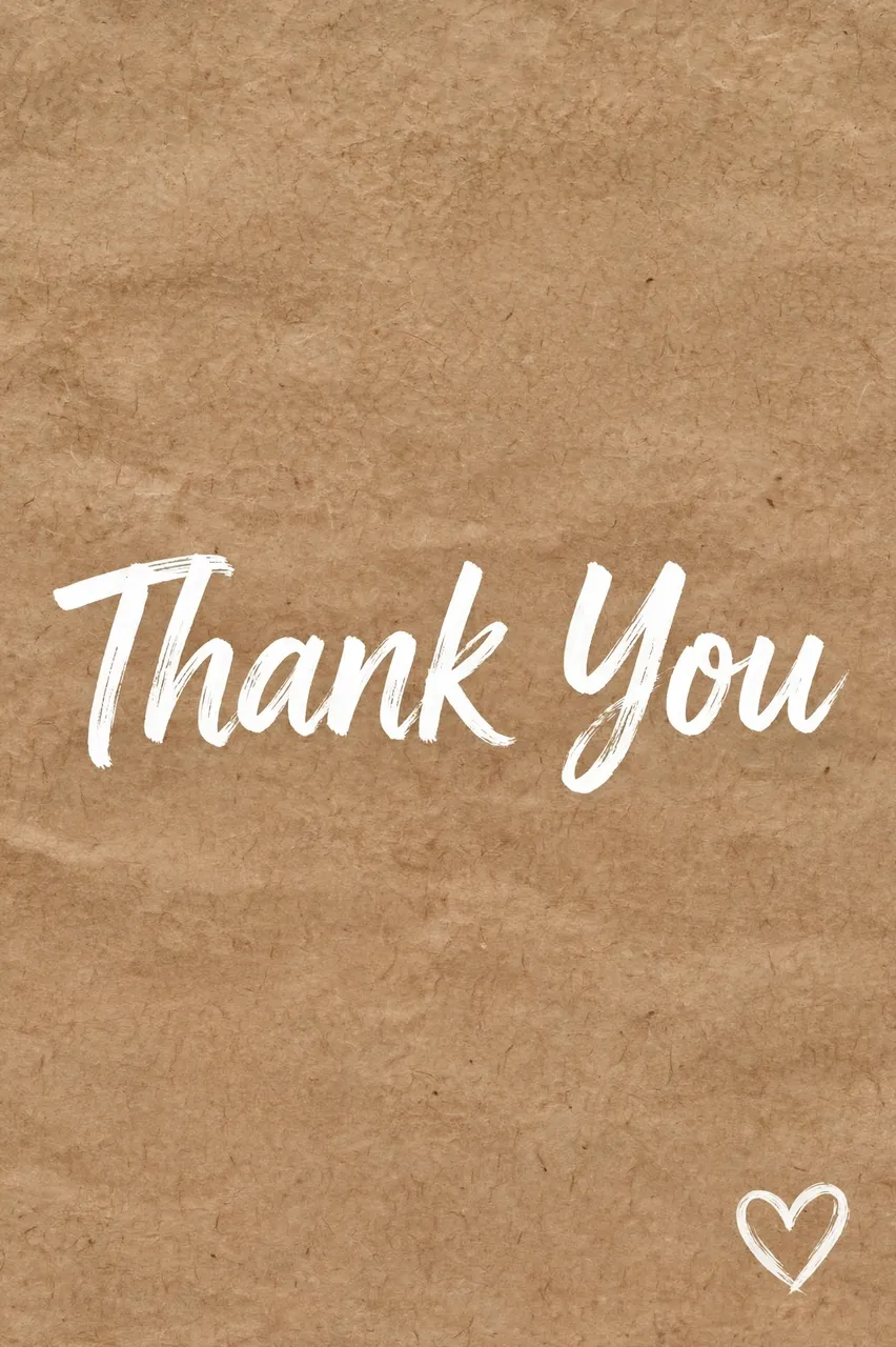 White brush lettering reading "Thank You" and a small hand-drawn white heart on a textured kraft paper background