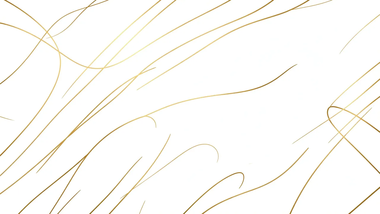 Smooth thin curving gold lines arranged across a plain bright white background
