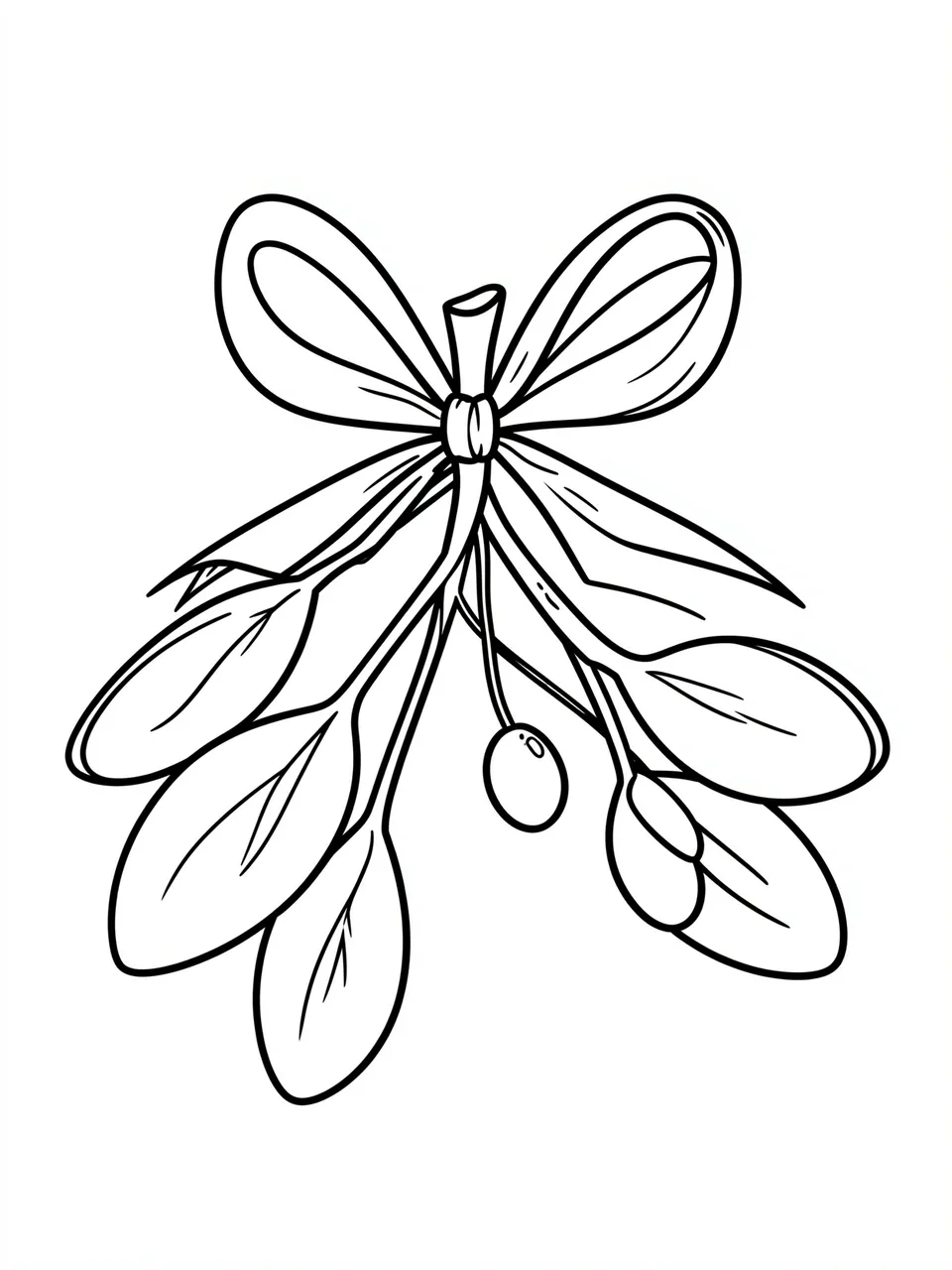 Bold black line drawing of a mistletoe sprig tied with a ribbon bow on a plain white background