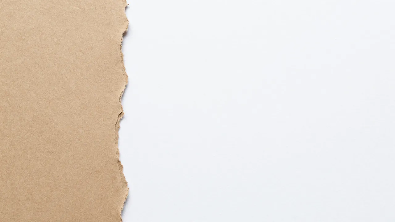 Ragged torn brown kraft paper sits on the left against a plain white backdrop with empty copy space to the right