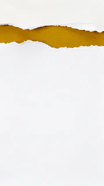 Vertical background of torn white paper revealing a mustard layer with empty space below the tear