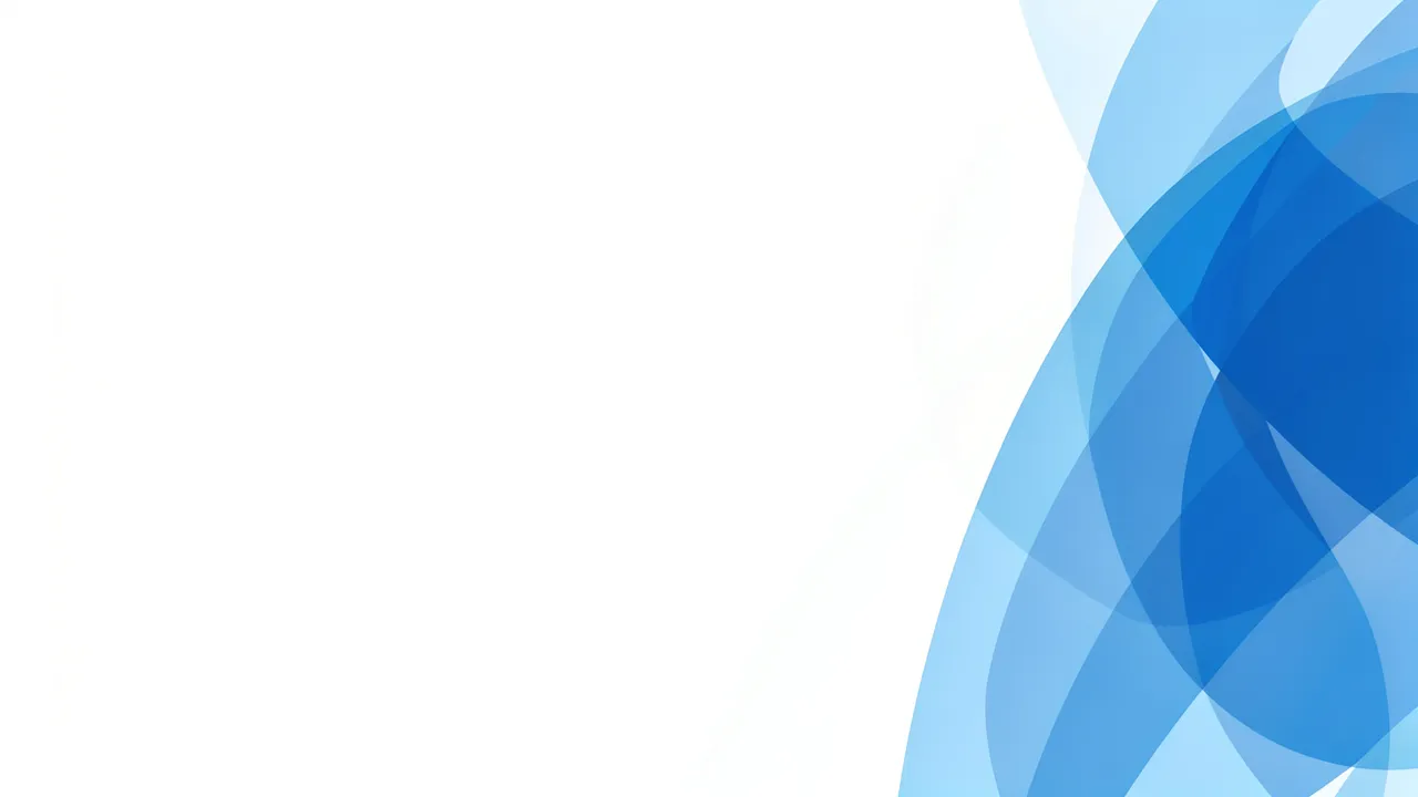 Overlapping translucent blue curved shapes sit on the right side of a large blank white space