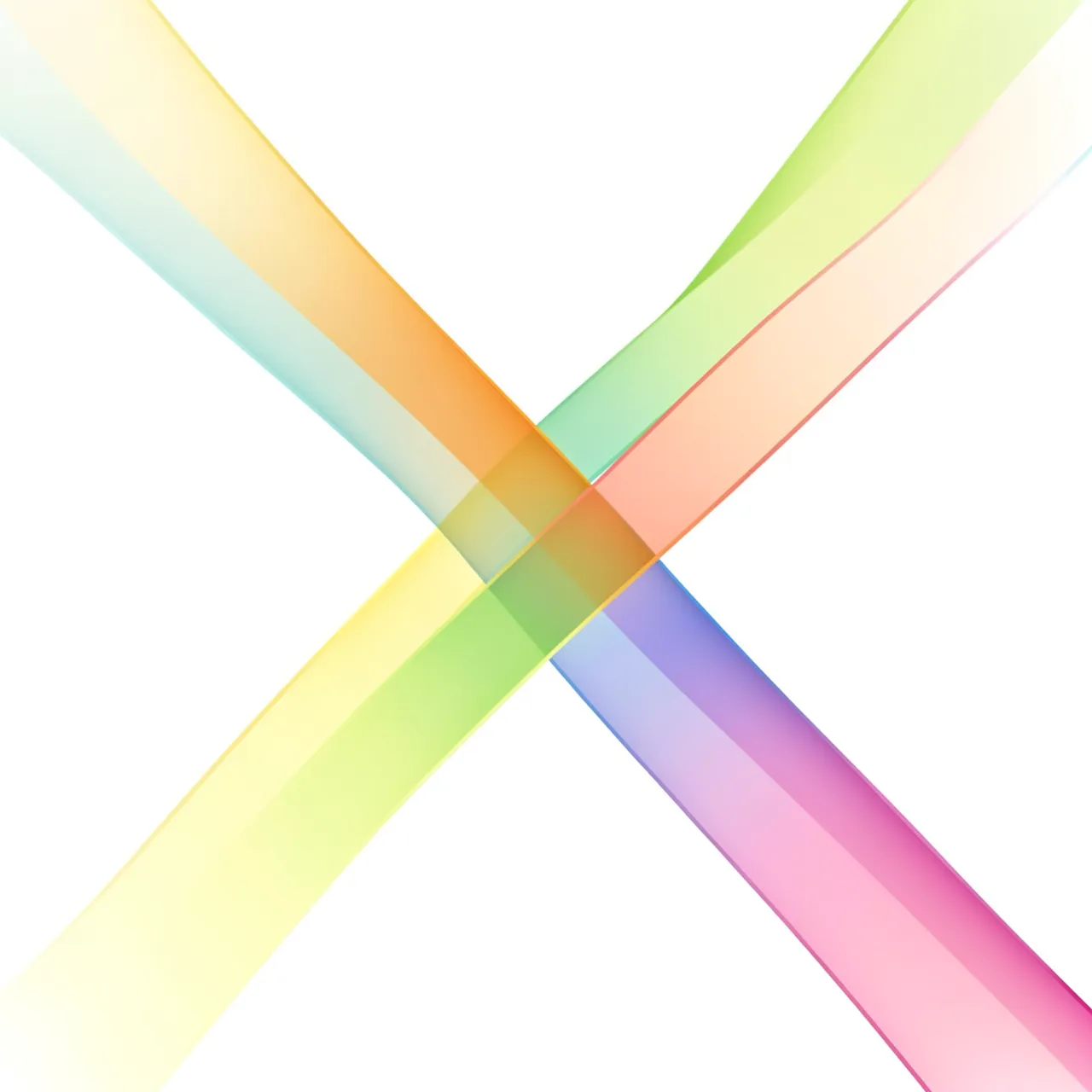 Overlapping translucent pastel gradient ribbons form an X shape against a plain white background