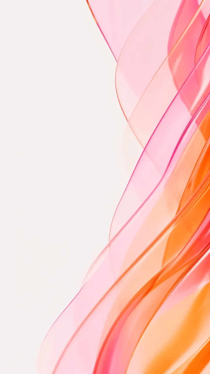 Smooth translucent pink and orange curved shapes sit on the right of a vertical background with empty left copy space