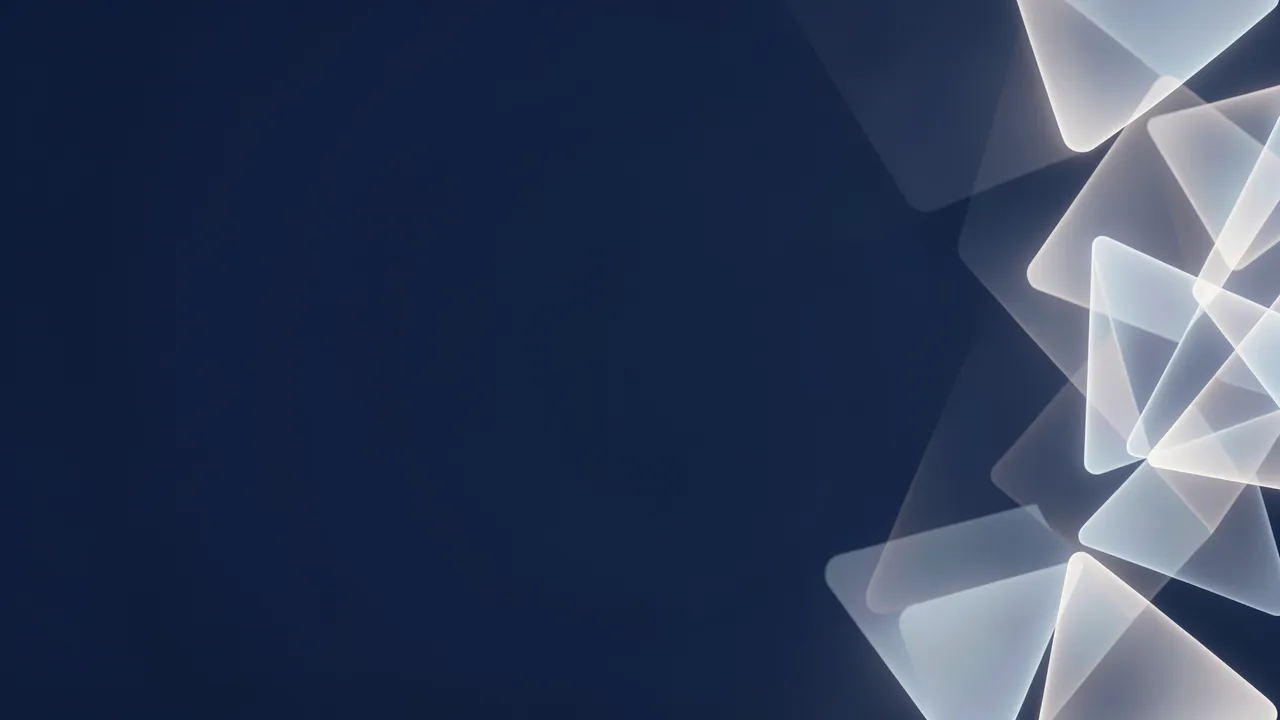 Dark blue background with empty left copy space and glowing translucent light triangles along the right edge
