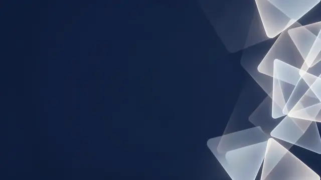 Dark blue background with empty left copy space and glowing translucent light triangles along the right edge