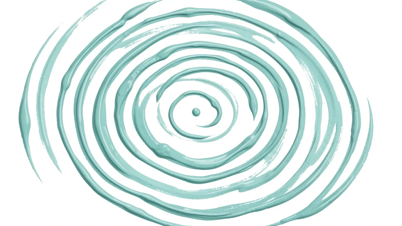 Wobbly hand-painted aqua concentric ripple rings sit on a plain white background