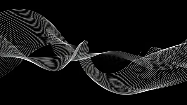 Flowing thin white parametric ribbon lines twist across a solid black background