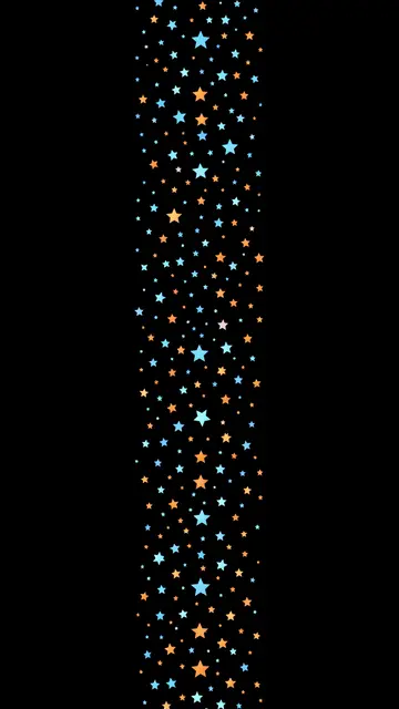 A narrow vertical stream of blue and orange stars floats against a solid pure black background