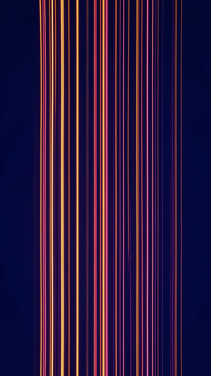 Glowing vertical orange and pink light threads rise against a deep indigo background