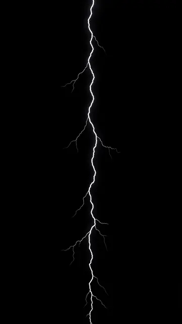 A bright jagged vertical lightning strike runs from top to bottom against a solid pure black background