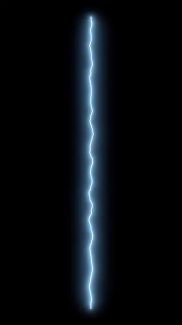 A thin vertical pale blue lightning bolt with a soft glow sits on a pure solid black background