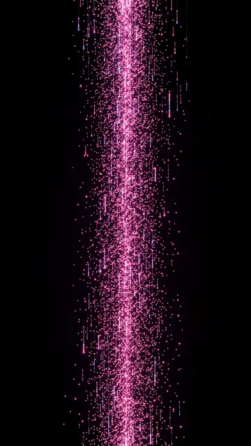 A vertical column of glowing pink and pale light particles flows against a solid black background