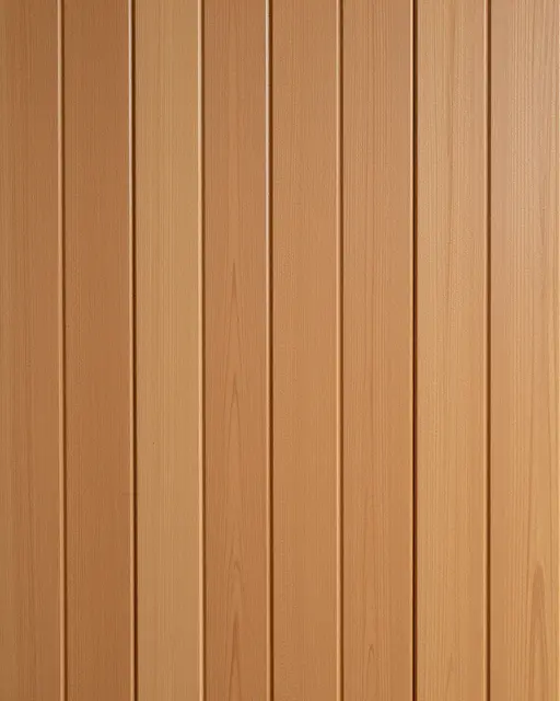 Full frame close-up of warm brown vertical wood paneling with narrow upright grooves and even lighting.