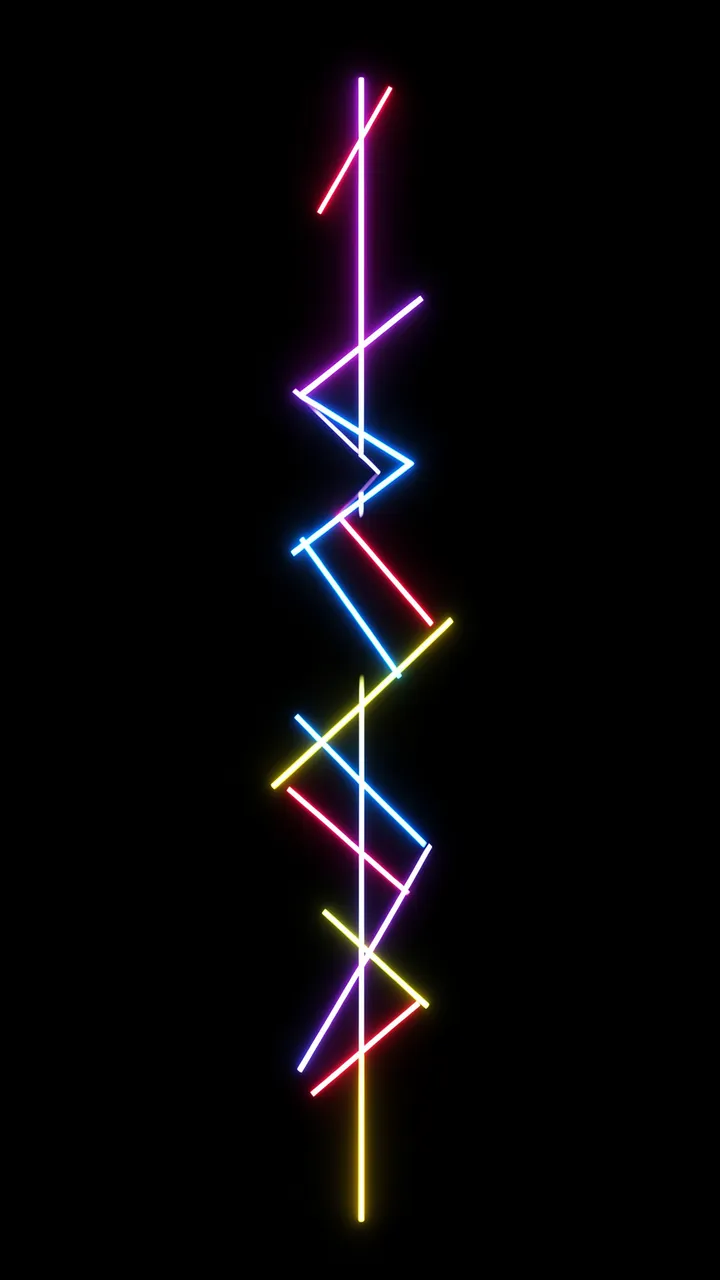 Colorful zigzagging vertical neon light lines stand out against a solid pure black background