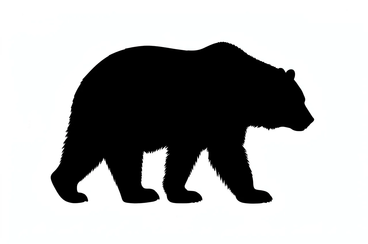 Solid black bear silhouette walking on all fours against a plain white background