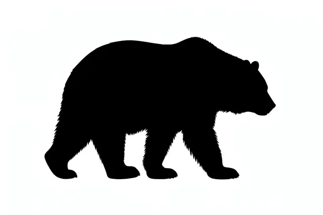 Solid black bear silhouette walking on all fours against a plain white background
