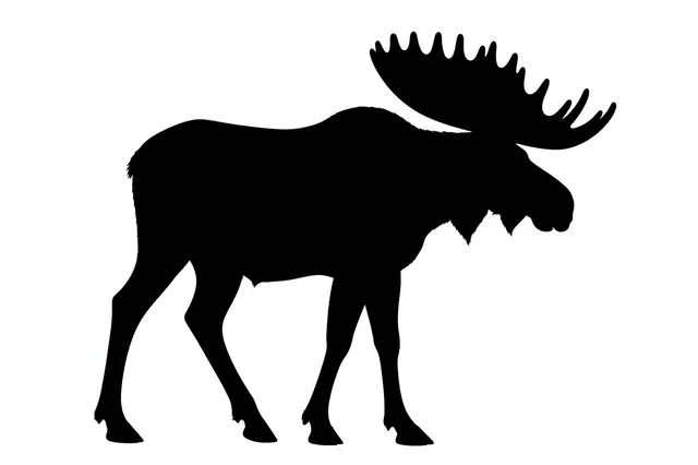 Solid black moose silhouette with broad antlers against a plain white background