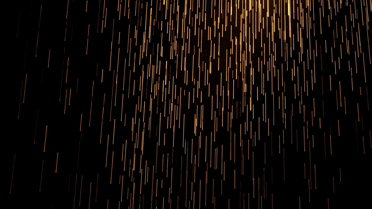 Vertical glowing amber rain streaks fall against a solid pure black background