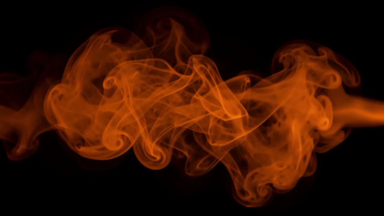 Backlit wispy orange smoke swirls across a solid pure black background