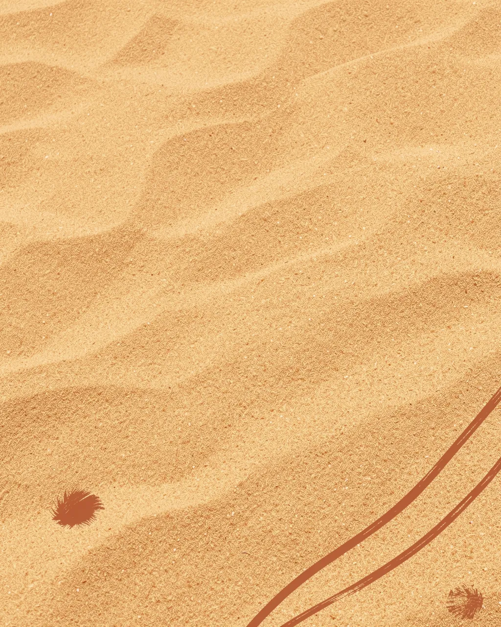 Rippled warm sand background with small terracotta brush details in the lower right, with empty upper copy space