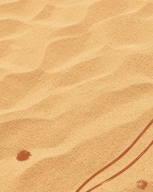 Rippled warm sand background with small terracotta brush details in the lower right, with empty upper copy space