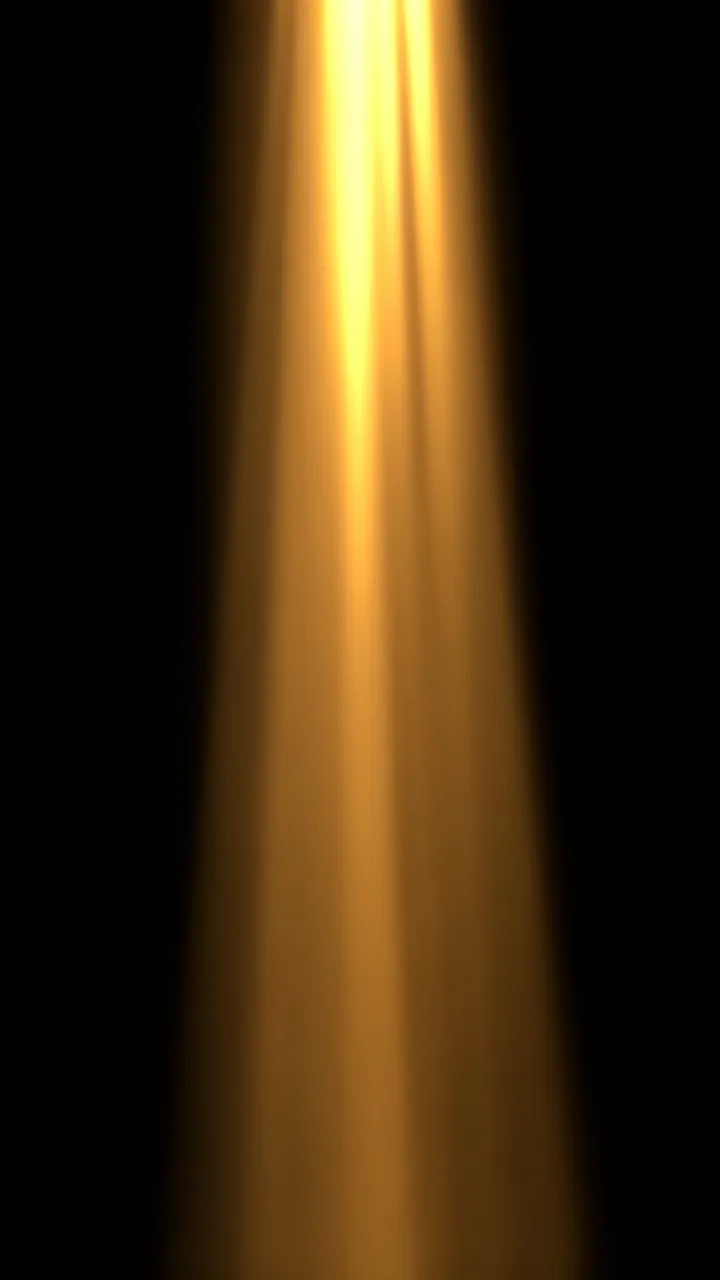 Soft golden sunbeams stream vertically down through haze against a solid pure black background