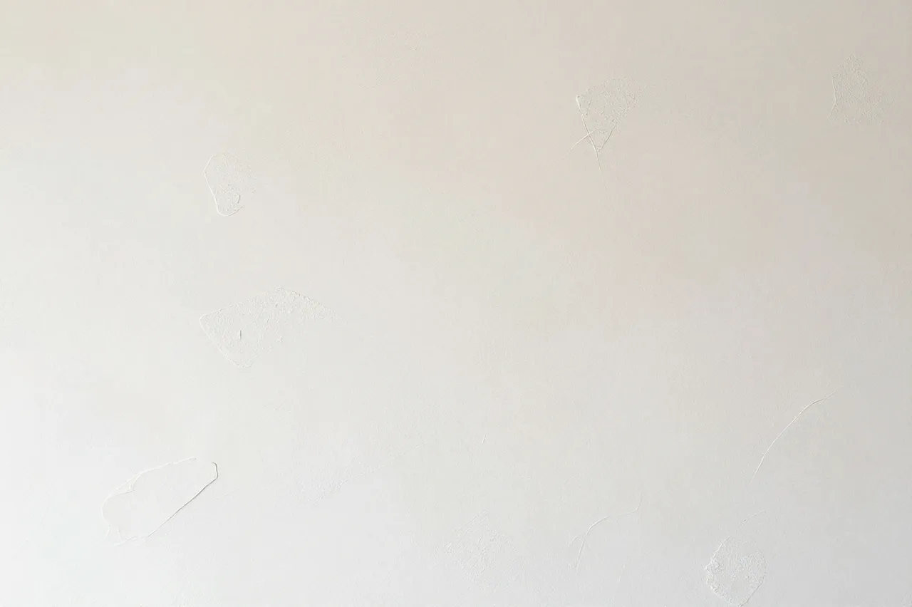 Full frame view of a warm white skip-trowel plaster wall with subtle irregular raised texture patches