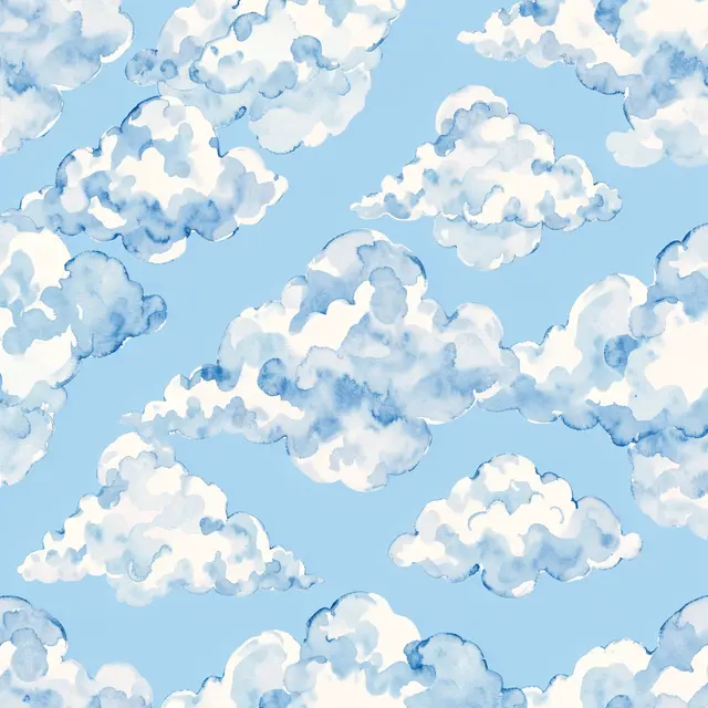 Repeating soft watercolor cloud shapes on a pale light blue background