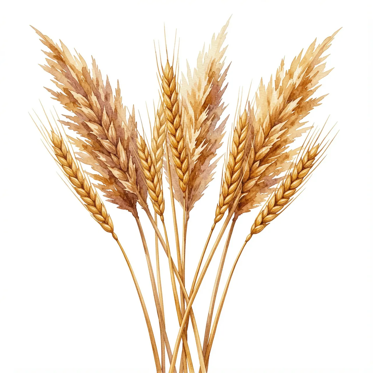 Watercolor illustration of clustered dried pampas grass plumes and golden wheat on a plain white background