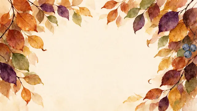 Soft watercolor autumn leaves frame an empty pale cream center with copy space