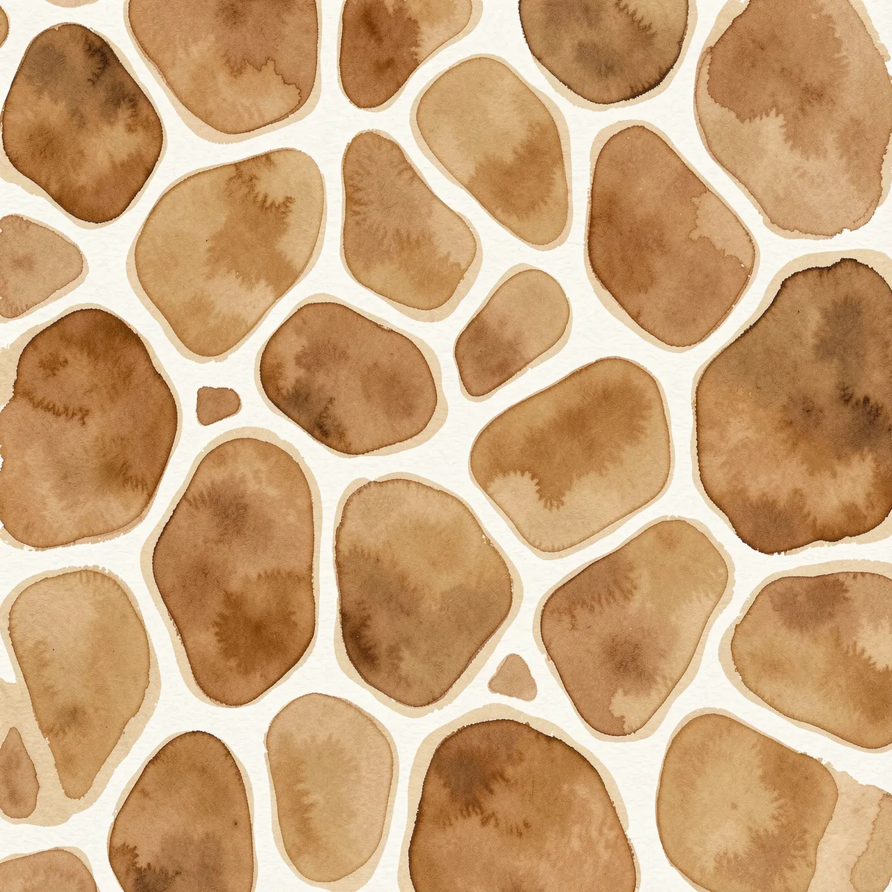 Seamless hand-painted watercolor giraffe print with warm brown patches separated by cream lines