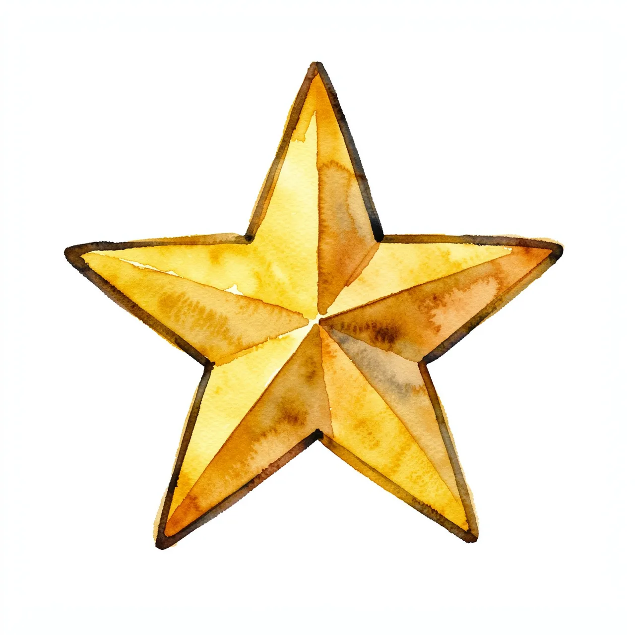 A loose watercolor five-pointed star with gold and amber washes and a dark edge sits on a plain white background