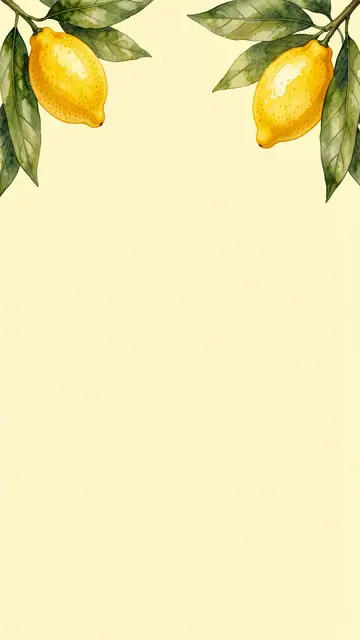Vertical pale yellow background framed by watercolor lemons and leaves at the top corners, with empty copy space below.