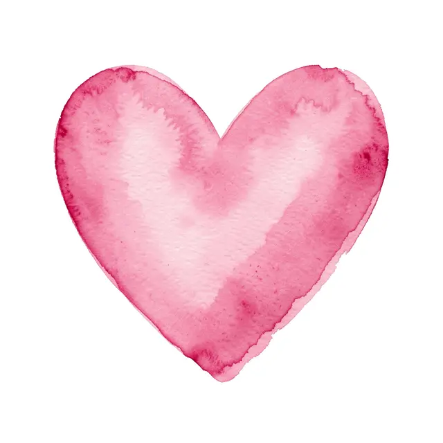 A loose soft watercolor pink heart with darker rosy edges sits on a plain white background