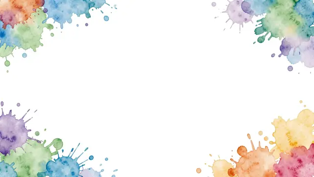Multicolor watercolor splashes frame a blank white central area for content