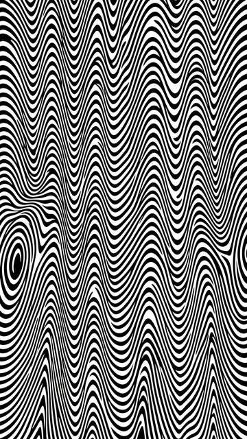 Vertical abstract op art pattern of undulating black and white wavy lines creating a heat haze distortion effect