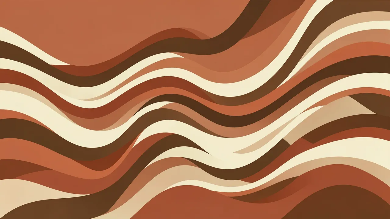 Smooth layered wavy bands in terracotta, cream and chocolate brown form an abstract op art design