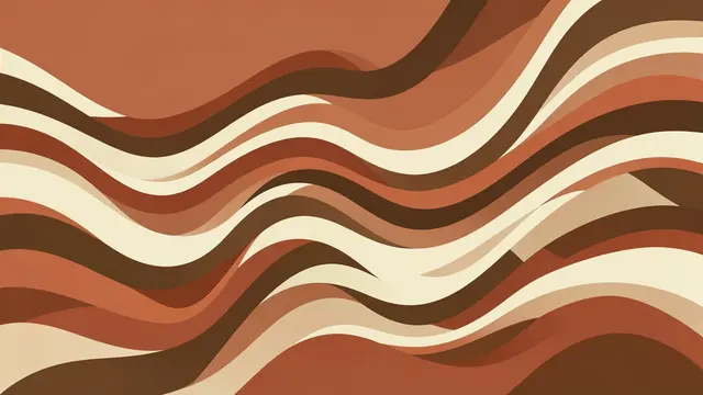 Smooth layered wavy bands in terracotta, cream and chocolate brown form an abstract op art design