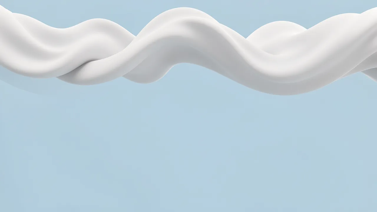 A smooth flowing white 3D swirl rests along the top edge of a pale blue background with empty copy space below.